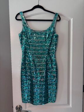 vintage Niteline Della Roufogali green / blue sequin dress size 10